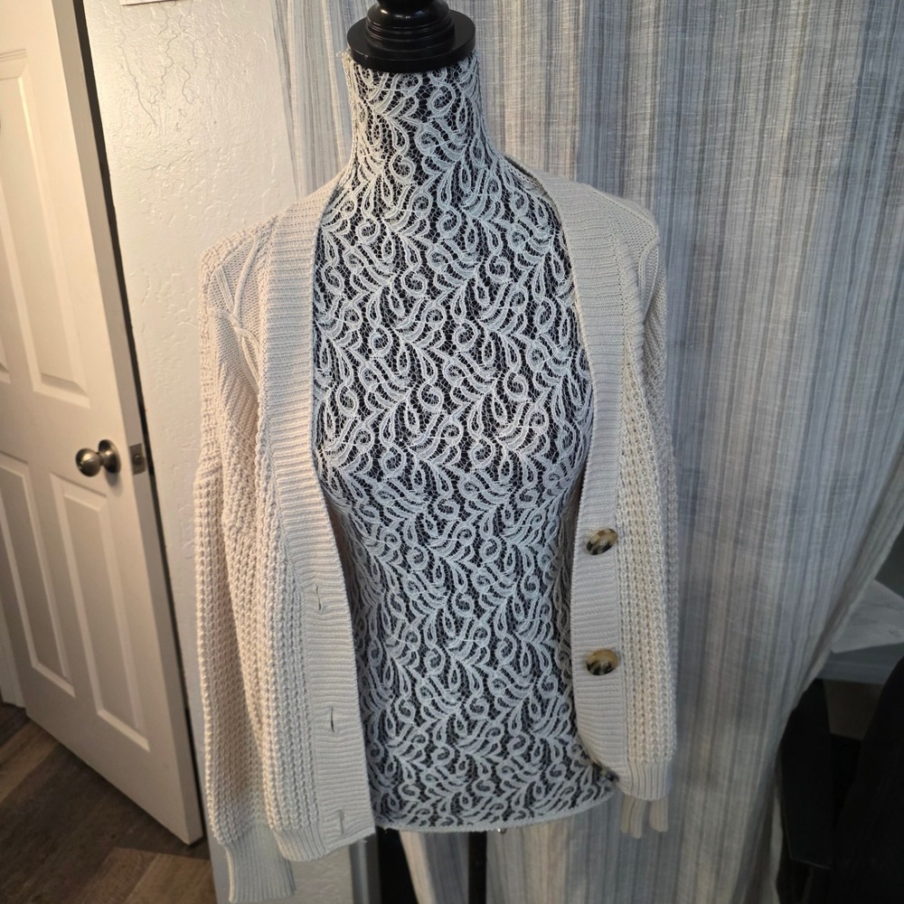 a.n.a. Cable Knit Cardigan Sweater Womens M Ivory Cottagecore Granola Pockets